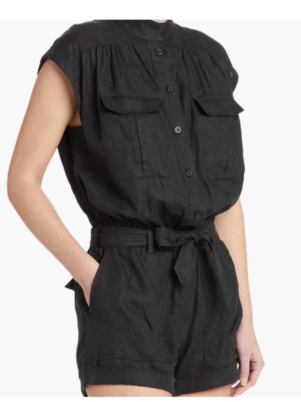 Frame denim patch pocket short sleeve linen blend utility romper sz xs